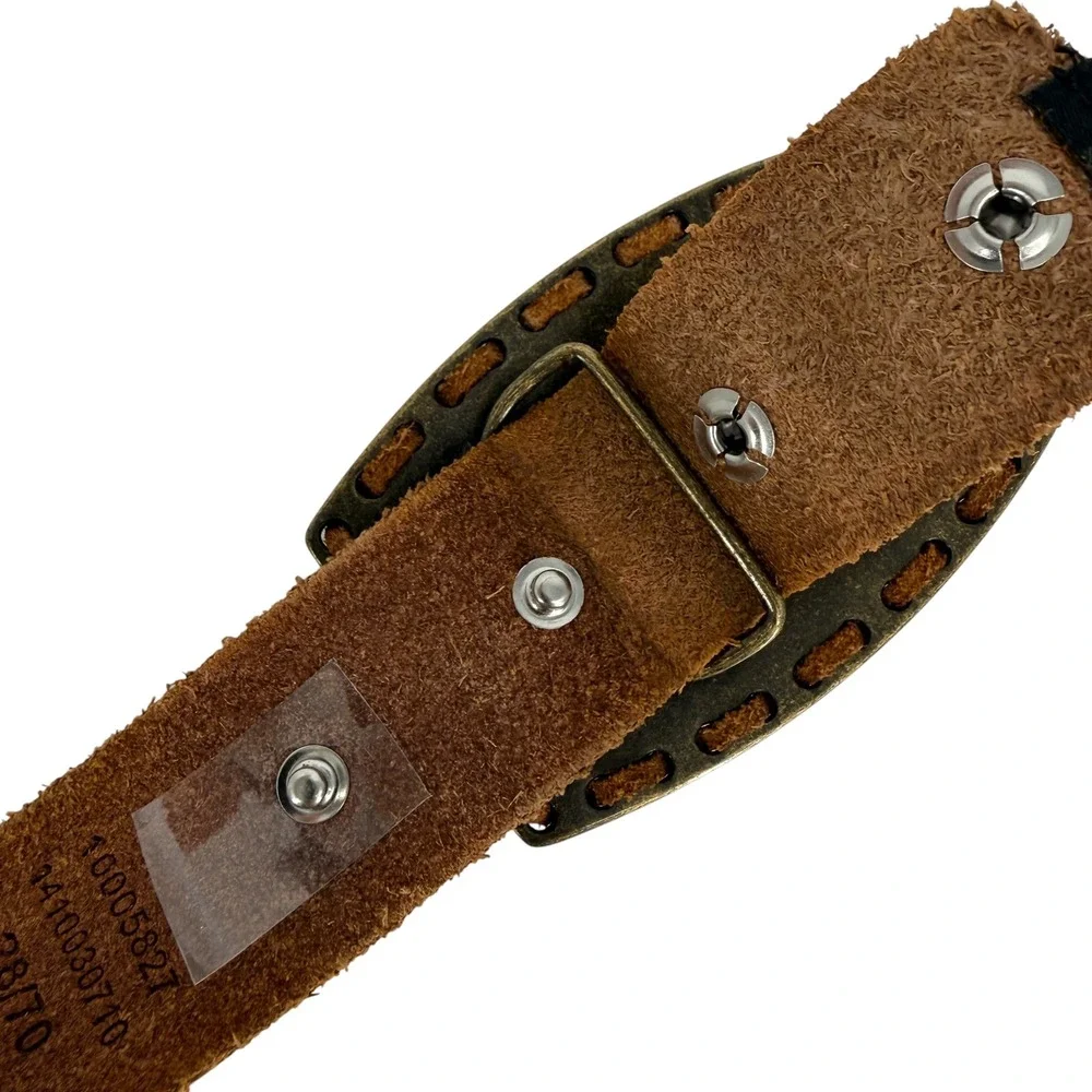 Ariat Brown Tooled Leather Peace Sign Rhinestone Buckle Belt women size 28